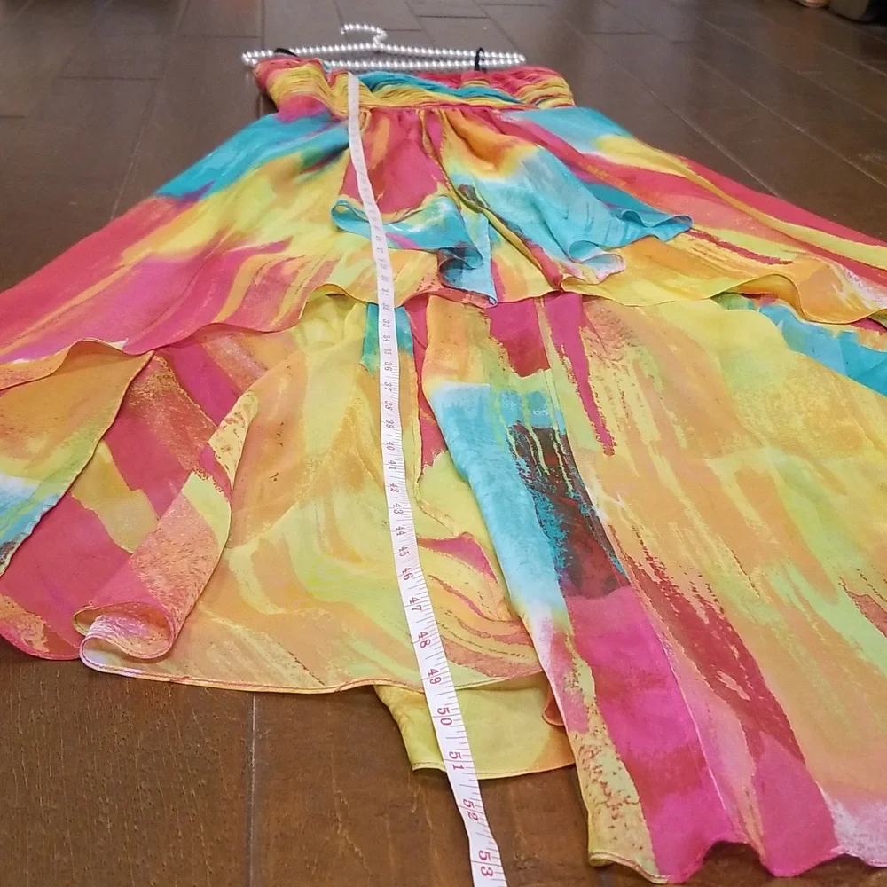 Laundry By Shelli Segal Multi Color Chiffon Strapless High Low Maxi Dress - Picture 9 of 13